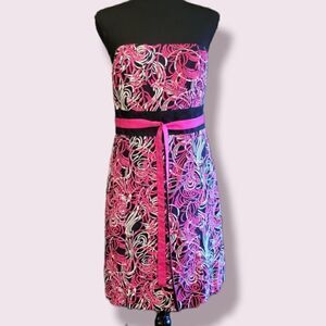 Ann Taylor LOFT Black, Pink & White Strapless Mini-Dress, Size 8 Petite